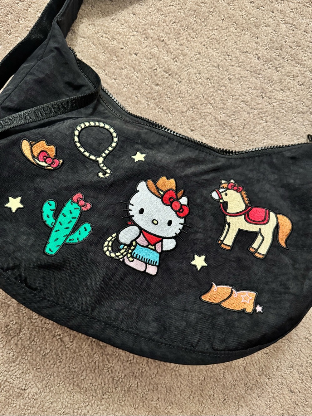 BAGGU x Hello Kitty Western Medium Nylon Crescent Bag Black